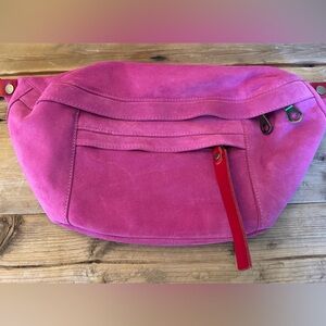 Parker Thatch Pink Suede Sling Crossbody Bag with Red Accent